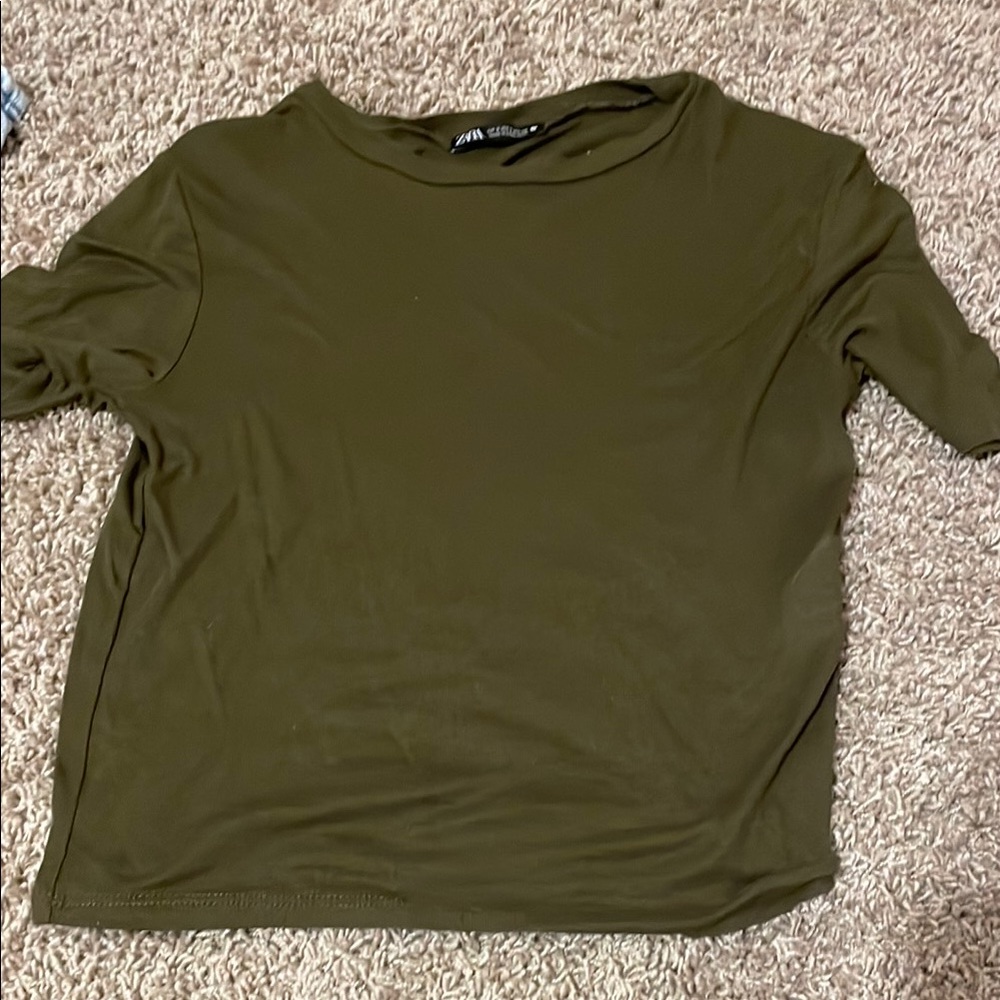 Zara Green Fitted Short Sleeve Tee